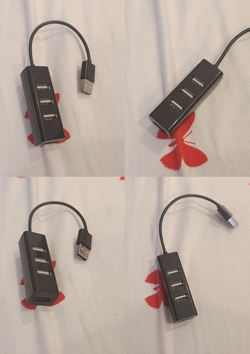 Hub USB Mini, 4 porturi, ultra subțire, Negru