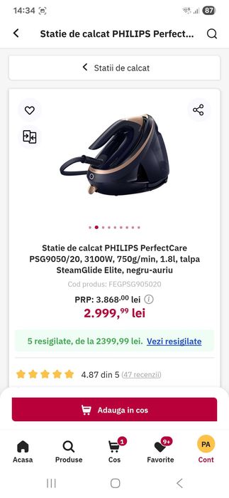 Statie de calcat PHILIPS PerfectCare PSG9050/20,talpa SteamGlide Elite