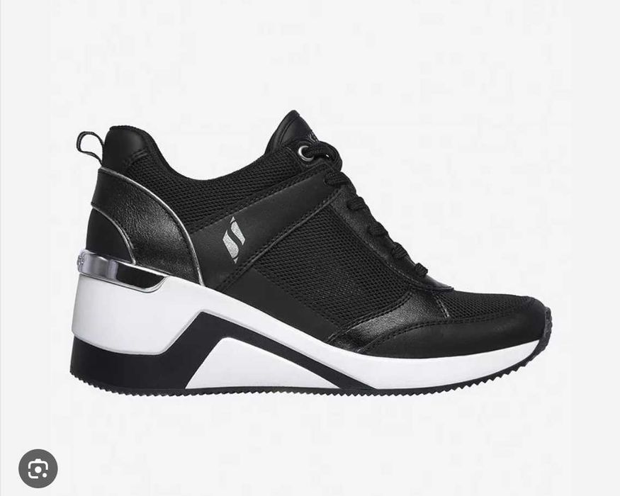 Pantofi SKETCHERS sport dama/tenisi negru cu alb, h=6cm, 38
