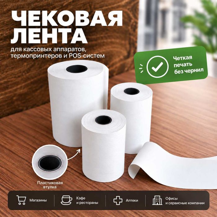 Ленты чеков 80*50мм, 55-58*40мм