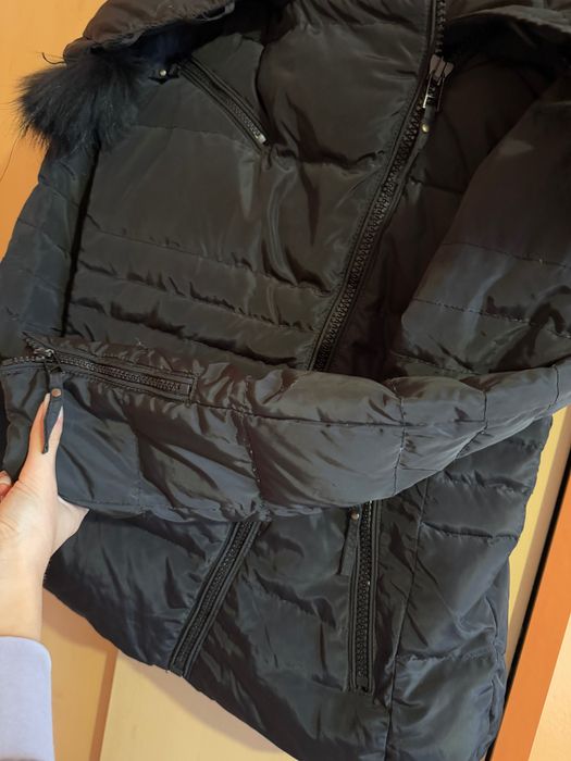 Дамска черна грейка с пух