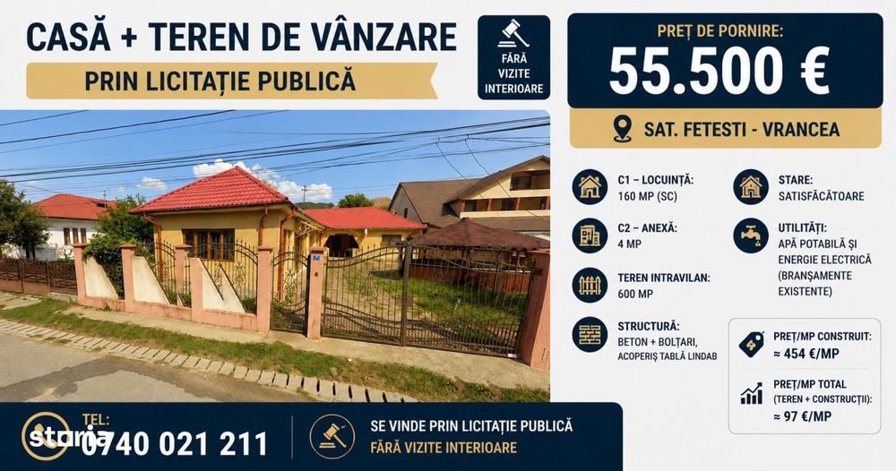 Casa P - 160 mp + Teren-600 mp, Sat. Fetesti - Vrancea
