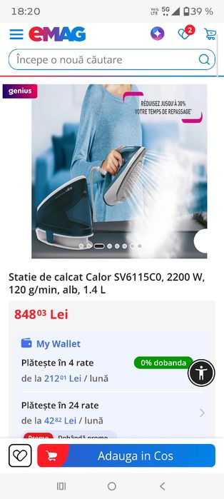 Statie de calcat Calor SV6115C0, 2200 W, 120 g/min, alb, 1.4 L Nou