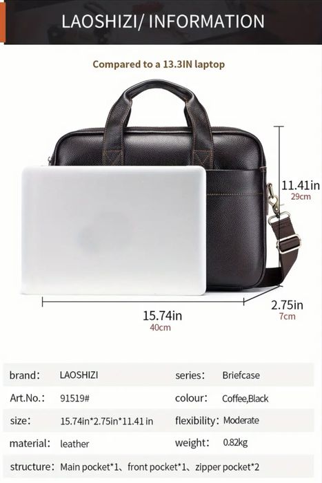 Мъжка кожена чанта за лаптоп 15,6”/Премиум естест. кожа -10% Промоция!