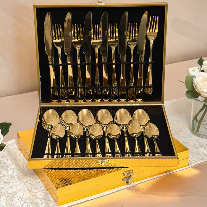 Set tacâmuri din inox auriu finisaj premium 24 piese GLOSS