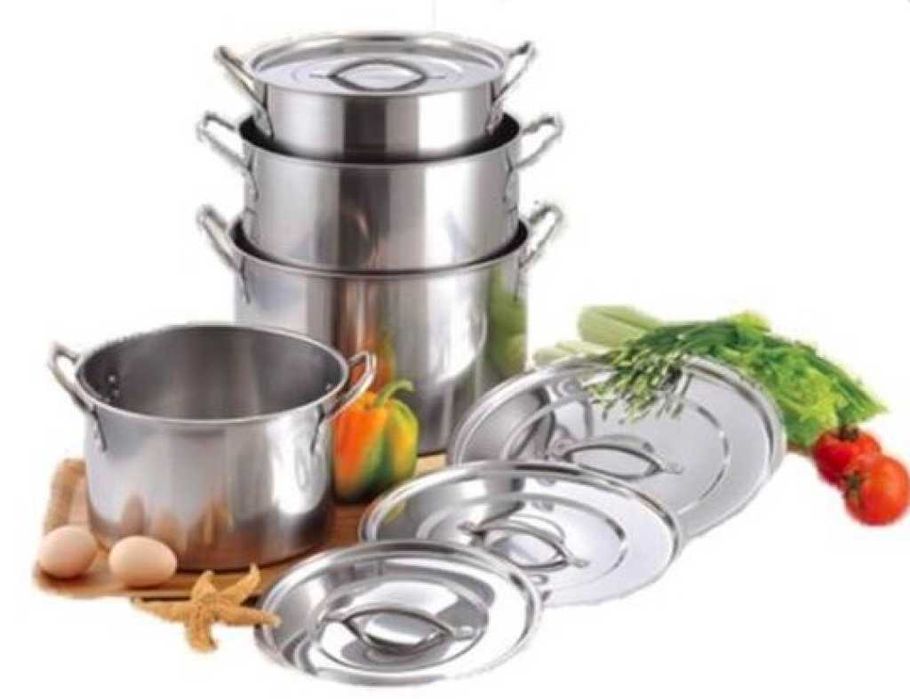 Комплект 4 броя тенджери Stockpots Голям капацитет Неръждаема стомана, Размери: 24/26/28/30 см, 5/7/8/10 литра,  Сребристи