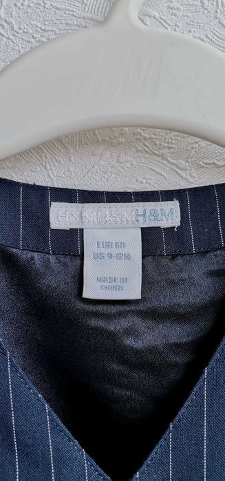 Vestă costum băiat H&M 9-12 luni Bleumarin închis cu dungi Ca nouă