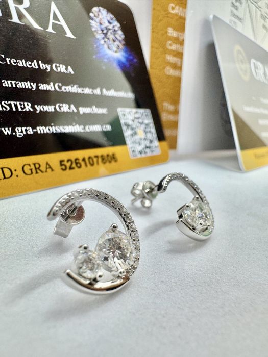 Сребърни обеци с мойсанит (Диамант) 0.8 карата