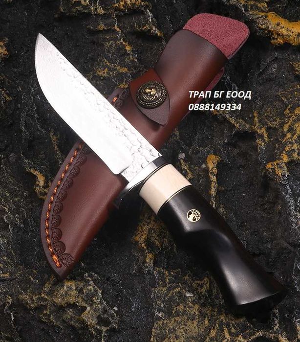 Ловен нож DMK-26  Дамаскова стомана, VG10 и Абанос ест. Кожа Loven noj