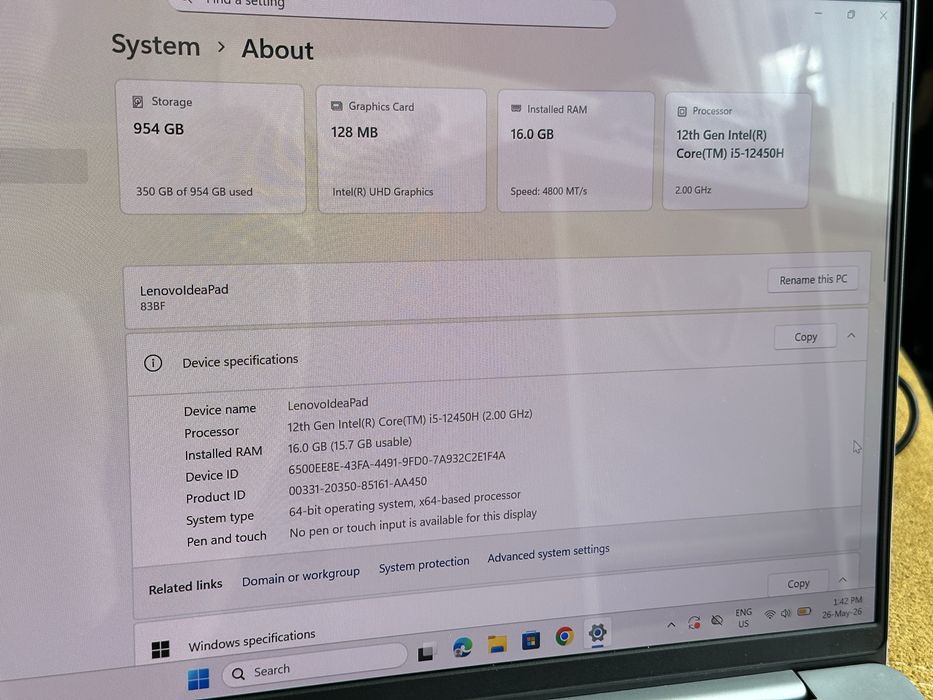 Лаптоп Lenovo IdeaPad Slim 5 14.0", Full HD+, Intel Core i5-12450H (1.5/4.4GHz, 12M), Intel UHD Graphics Xe G4 48EUs, 16 GB, 1 TB SSD - 83BF004NBM