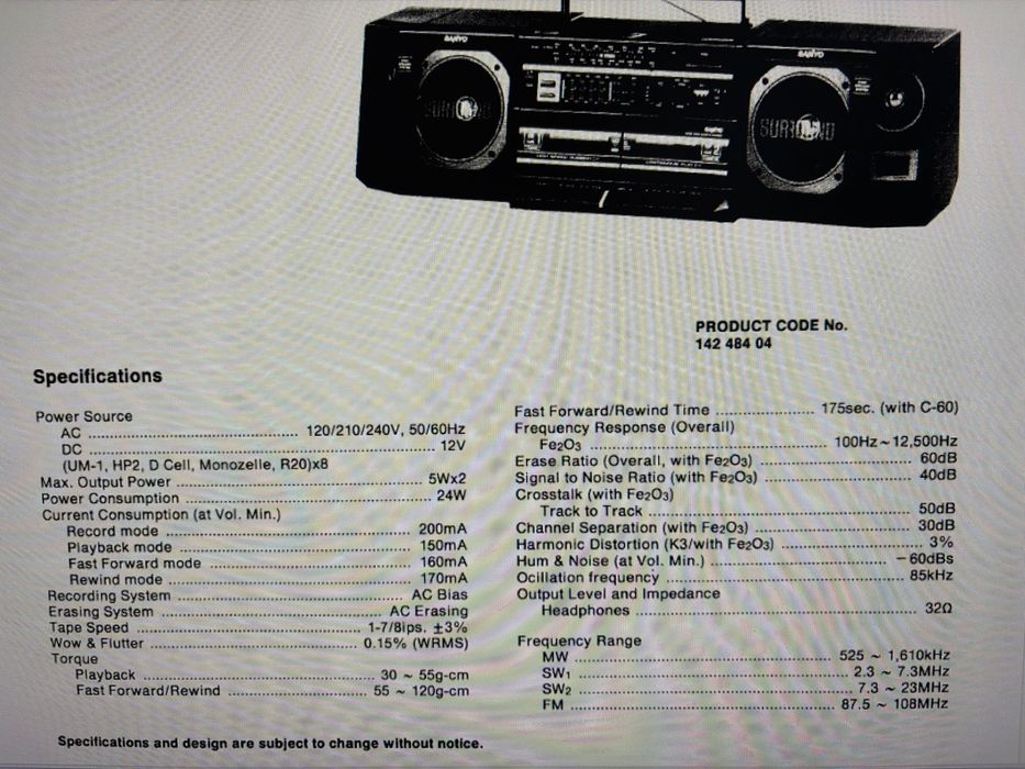 sanyo m803 SR радио касетофон
