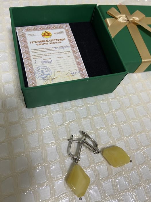 Серьги янтарь натуральный в серебре