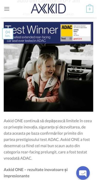 Scaun auto Axkid One+ suedez, CA NOU, rear facing, 0 - 7 ani / < 23kg
