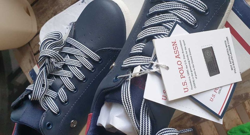 %ПРОМО% POLO® № 38 – Дамски кожени кецове "WHITE & BLUE" нови с кутия