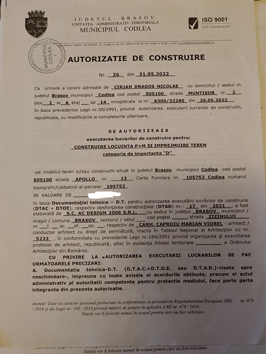 Teren intravilan de vanzare-452mp-Codlea,Str. Apollo nr.13