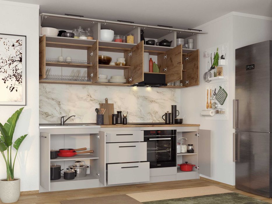 Set Mobila Bucatarie Linea 240 Casmir / Stejar C26 - Transport Gratuit