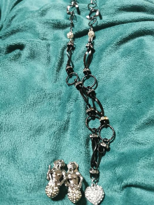 Set colier argintat cu argint rodiat 34 cm lung și cercei sirene 3 cm