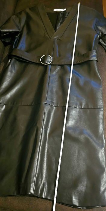 Нова дълга лъскава кожена рокля "NA-KD" с колан, номер 34, размер XS-S