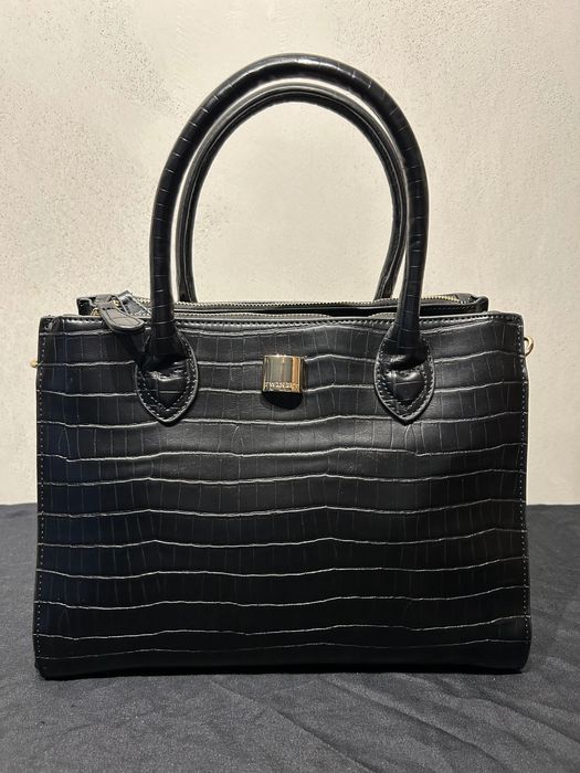 TWINSET croc-embossed tote bag крокодилска черна чанта