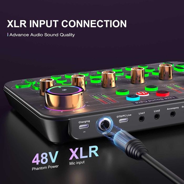 Facmogu K600 Геймърски аудио миксер, стрийминг аудио миксер с XLR микрофон