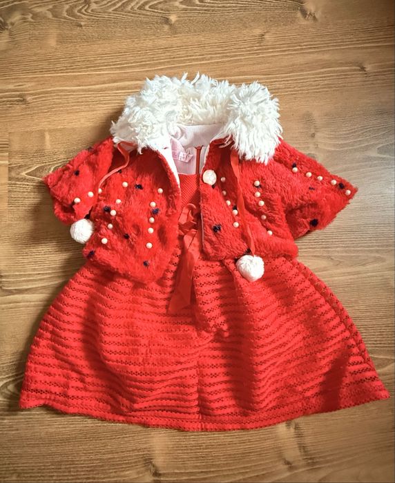 Rochie rosie si palton copii