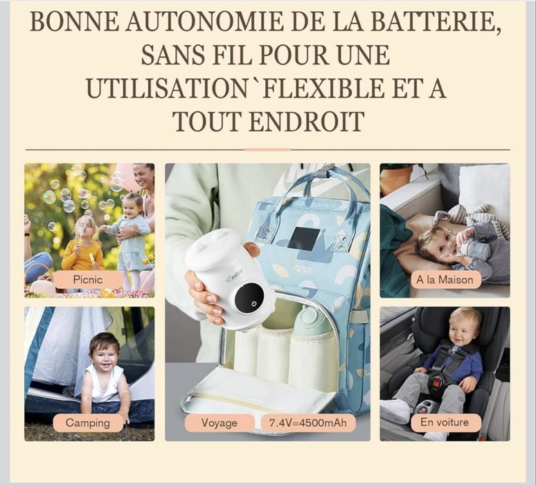 Estie - Преносим нагревател за бебешки шишета с 4 адаптера, USB кабел