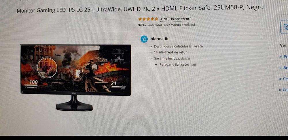 Monitor Gaming LG 25"