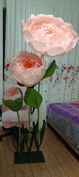 Flori gigant roz handmade, 3 bucăți