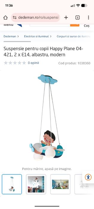 Lustra Happy Plane 04-421, 2 x E14, albastru, modern