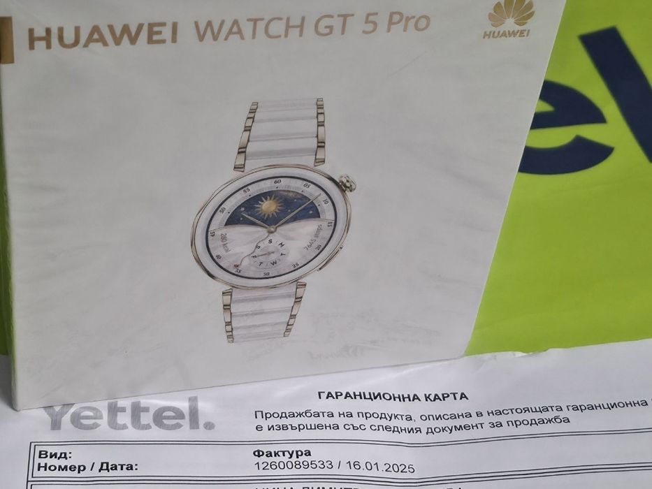 КАТО НОВ 42mm Huawei watch GT 5 Pro Yettel Гаранция '27 Ceramic White