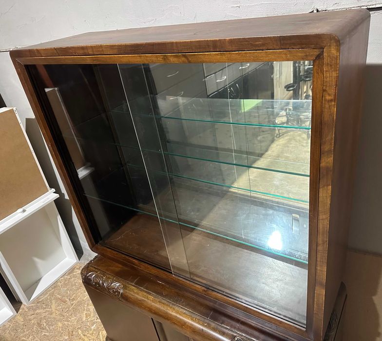 Vitrina Vintage Stil ArtDeco; Comoda cu vitrina din lemn