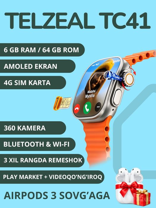 Telzeal TC41 — умные часы с Android 6 GB / 64 GB smart watch