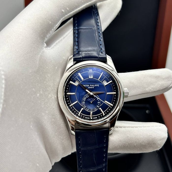 patek philippe anual calendar blue dial steel