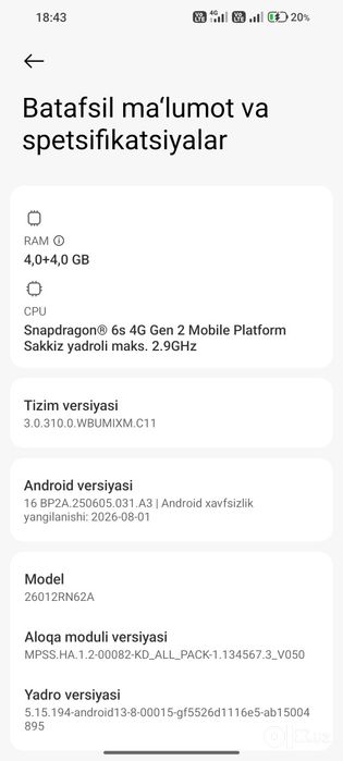 Redmi note 17   1oylik tell