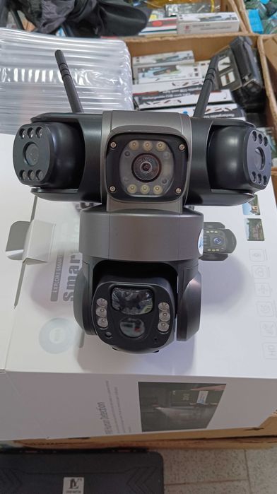 Тройна соларна безжична въртяща камера 4G 12MP работи  СИМ SIM карта