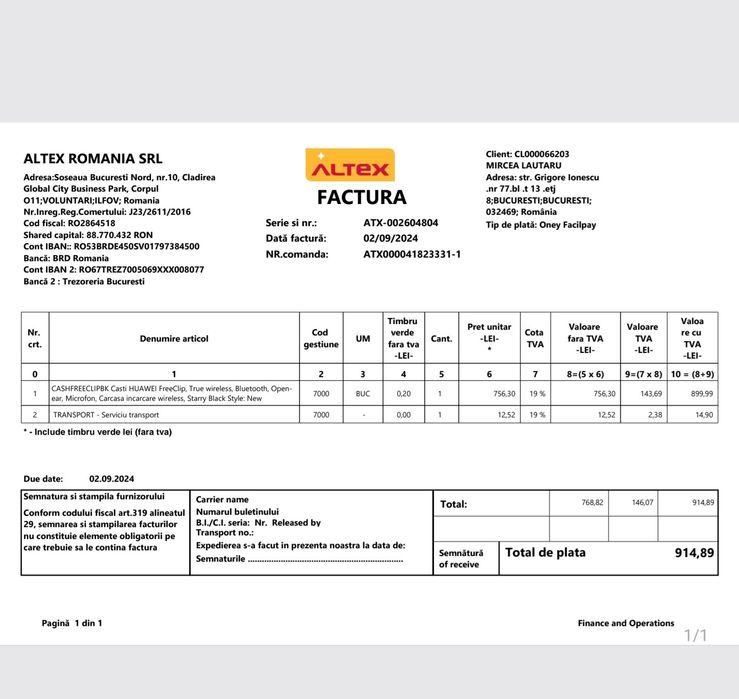 Casti audio Open-Ear Huawei FreeClip, Wireless, Bluetooth, Black