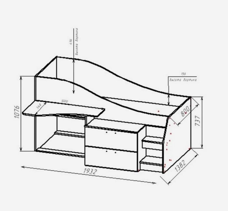 Кровать со столом и шкафом