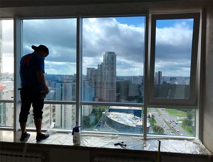 Оклейка тонировка солнце защитная для здани и офиса