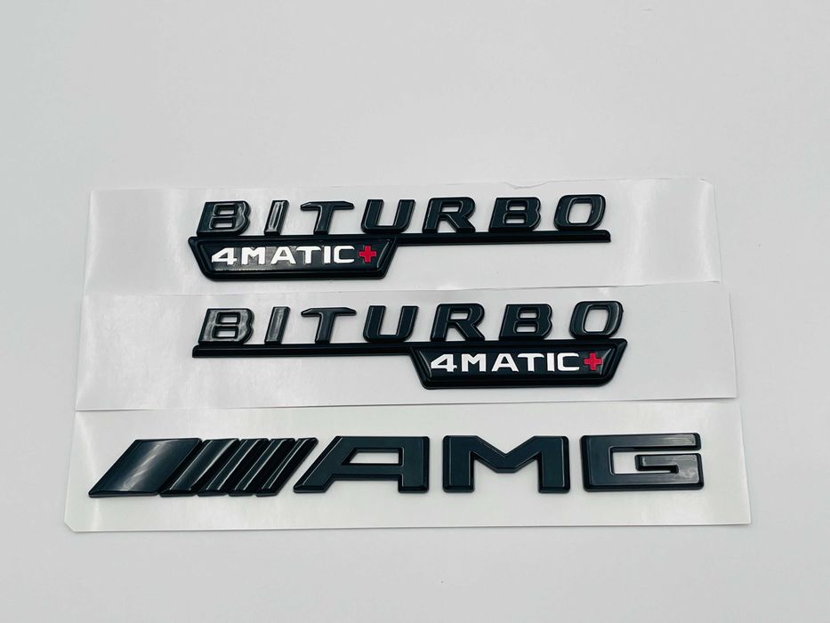Set Embleme Compatibile Mercedes biturbo 4matic+ AMG negru
