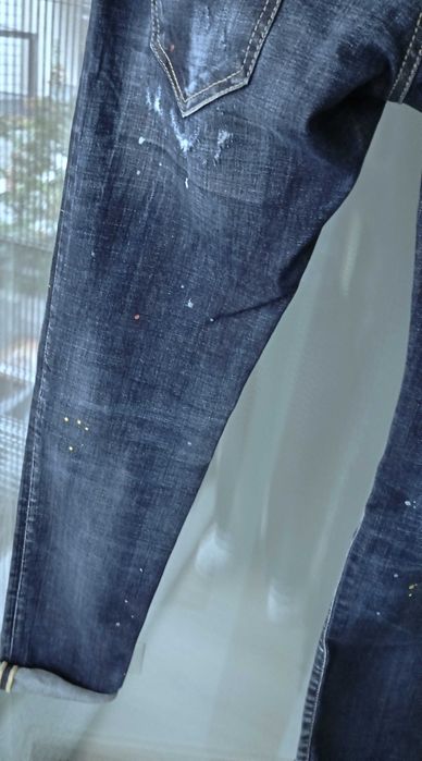 DSQUARED2 Blugi bleumarin cu pete & rupturi de design si mansete suflecate