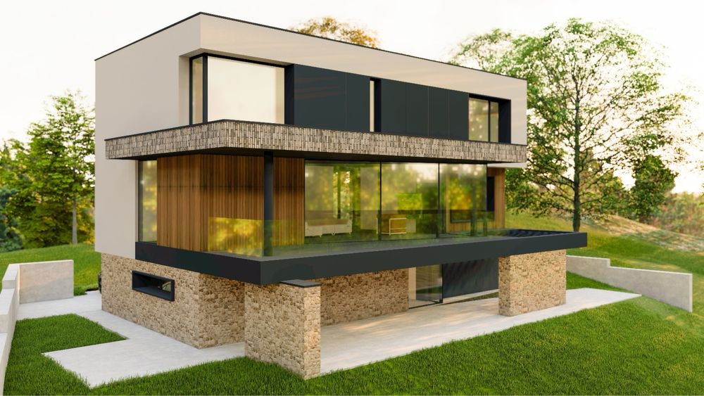 PF vand teren cu AUTORIZATIE de constructie, proiect casa moderna