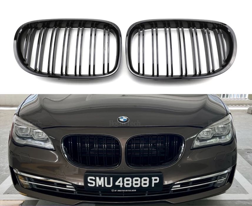 Set grile nari bara fata Piano Black Bmw Seria 7 f01 f02 f03 f04 M