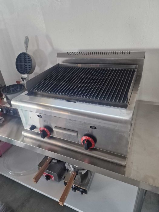 Grill de banc pe gaz cu roca vulcanica | Plita fonta | Inox | Nou