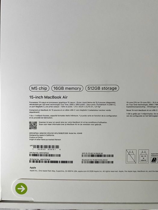Apple MacBook AIR 15" M5 512GB 16RAM Midnight нов, неразопакован!