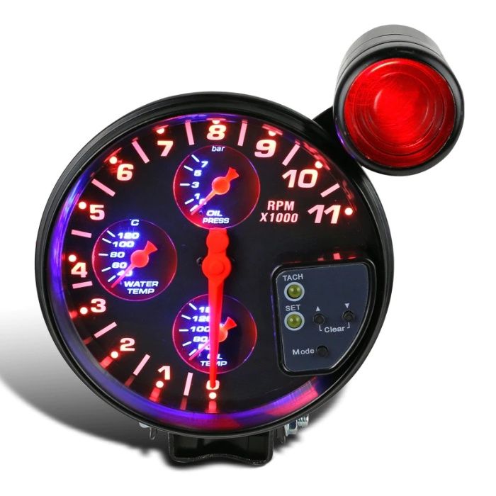 Тунинг измервателен уред Оборотомер със Сензор 4 в 1 Тахометър 5"