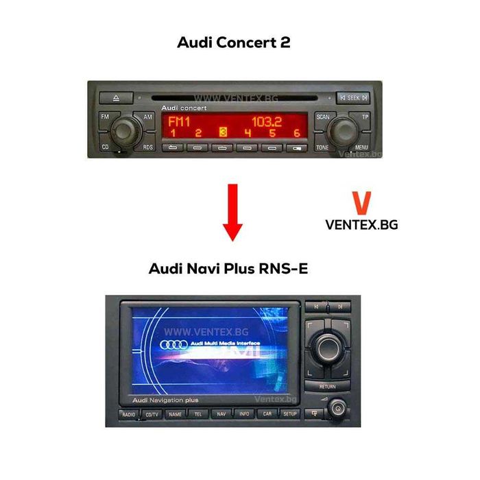 Преходник за Audi от радио Concert / Symphony към RNS-E навигация Retrofit