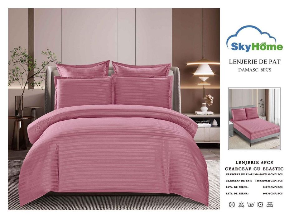 Lenjerie de pat damasc 6 piese cu elastic