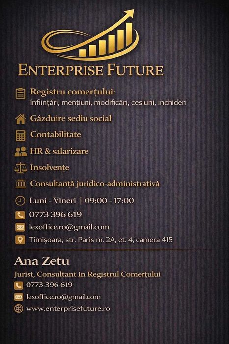 Infiintari firme SRL/PFA/ASOCIATII/ Contabilitate/ HR Timisoara