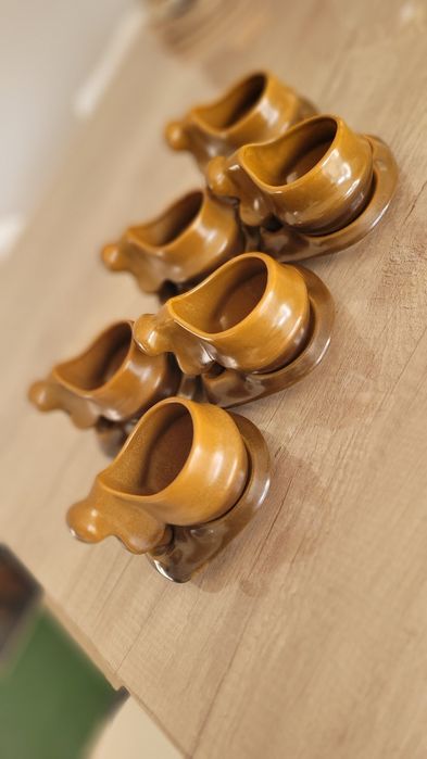 Set cesti de cafea vintage cu scrumiera Faianta Sighisoara 1957