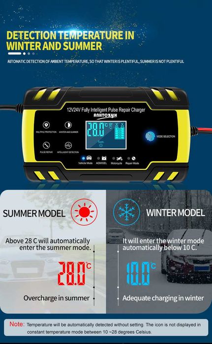 Зарядно за акумулатор Умно 12-24V Автомобил Кола импулсно с поправяне